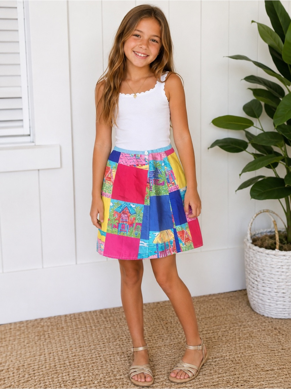 Vintage Lilly Pulitzer Girls Size 8 patchwork wrap skirt coastal resort print